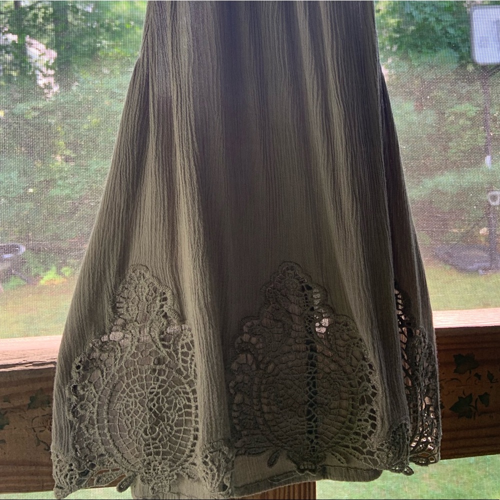 Olive Green Halter Tanktop With Lace Detail